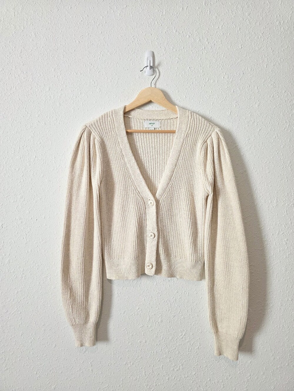Aerie Cream Puff Sleeve Cotton Cardigan S